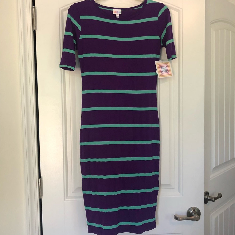 LuLaRoe Julia Pencil Dress Striped Purple NWT XXS